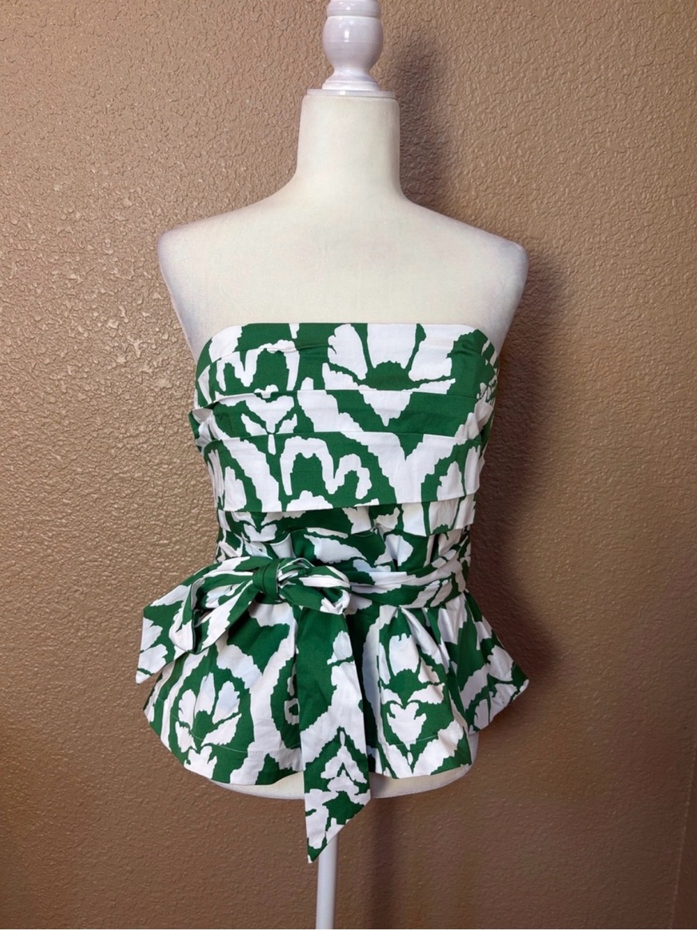 White House Black Market Green & White Strapless Peplum Camisole